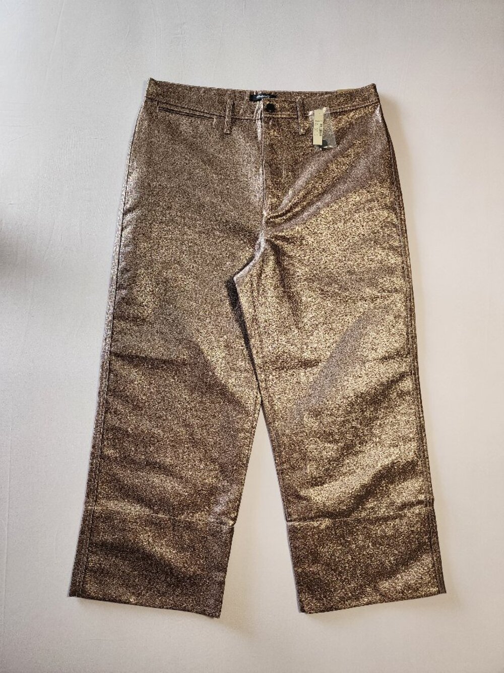 NWT Madewell Slim Emmett Wide-Leg Crop Pants in Metallic Warm Copper Size 32